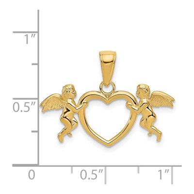 14K Yellow Gold Flying Cherubs Heart Pendant – view 4