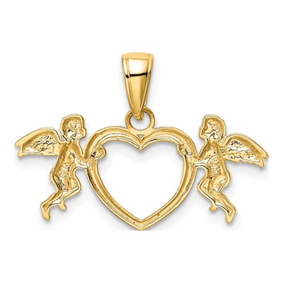 14K Yellow Gold Flying Cherubs Heart Pendant – view 5