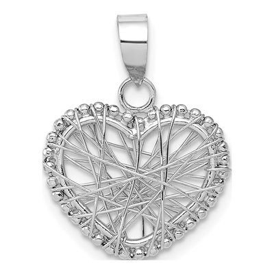 14K White Gold Open Wire Heart Pendant