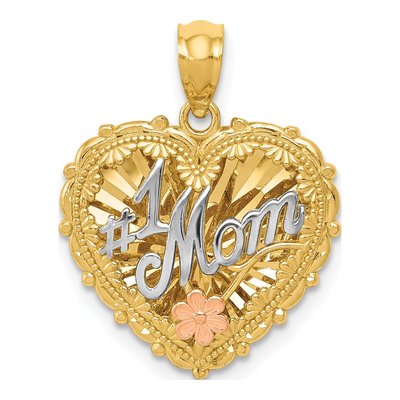 14K Tri-Color Gold MOM Shadowbox Number 1 Pendant