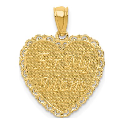 14K Yellow Gold Reversible Mom Heart Pendant