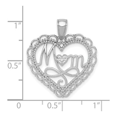 14K White Gold MOM Scalloped Heart Pendant – view 4