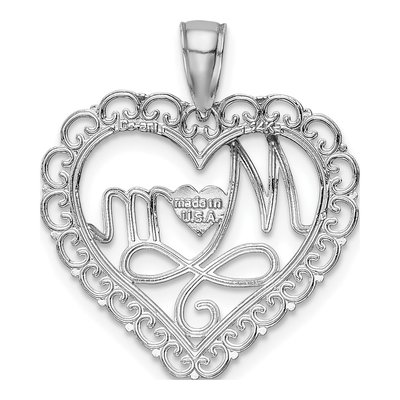 14K White Gold MOM Scalloped Heart Pendant – view 5