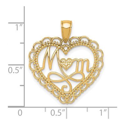 14K Yellow Gold MOM Scalloped Heart Pendant – view 4