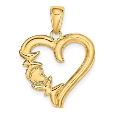 14K Yellow Gold MOM Heart Pendant