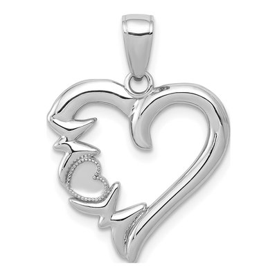 14K White Gold MOM Heart Pendant