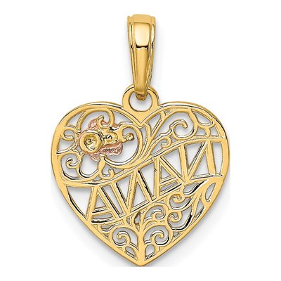 14K Two-Tone Gold NANA Flower on Heart Pendant – view 4