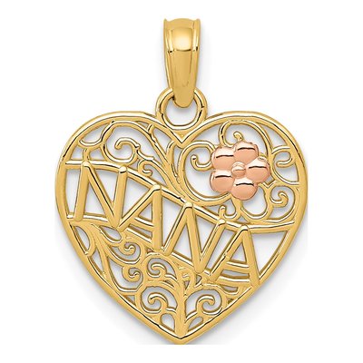 14K Two-Tone Gold NANA Flower on Heart Pendant