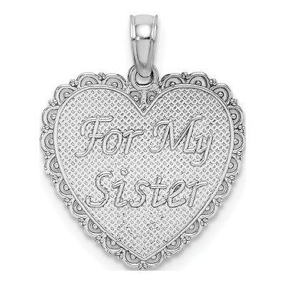 14K White Gold Reversible Sister Friends Heart Pendant