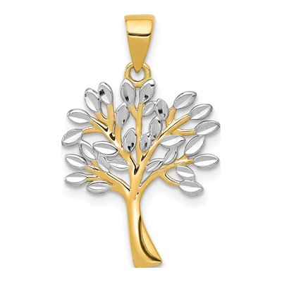 14K Yellow Gold Diamond-Cut Tree Pendant