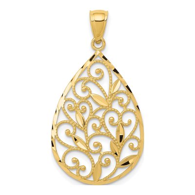 14K Yellow Gold Filigree Teardrop Pendant