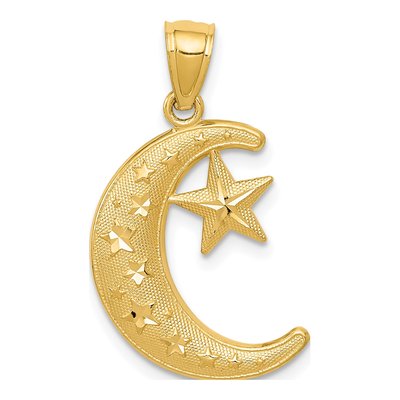 14K Yellow Gold Moon Stars Pendant