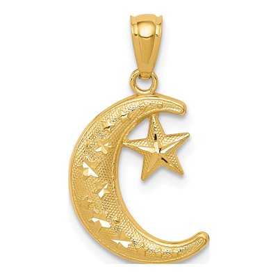 14K Yellow Gold Moon Stars Pendant