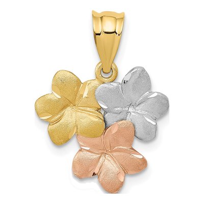 14K Tri-Color Gold Plumeria Flower Pendant