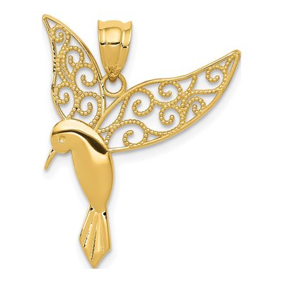 14K Yellow Gold Hummingbird Filigree Pendant