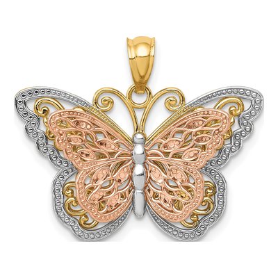 14K Two-Tone Gold Cut-Out Butterfly Pendant