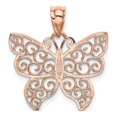 14K Rose Gold Filigree Butterfly Pendant – view 4