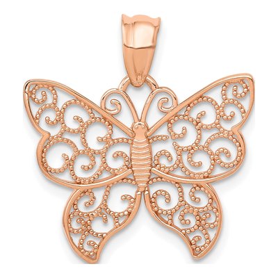 14K Rose Gold Filigree Butterfly Pendant