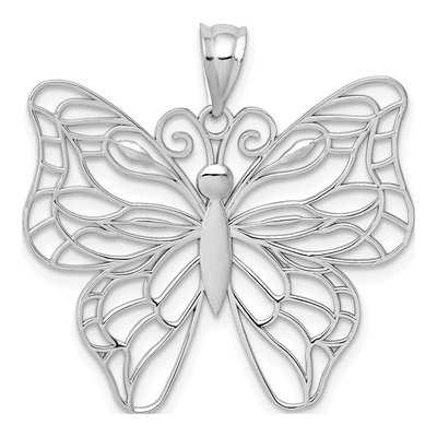 14K White Gold Filigree Butterfly Pendant