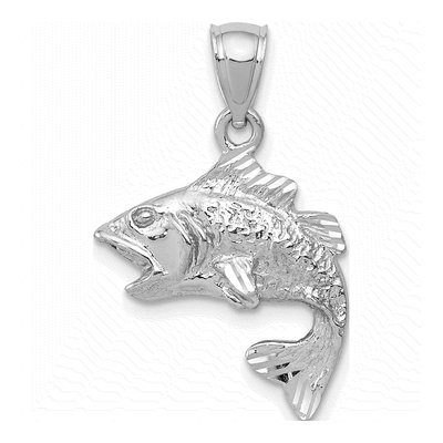 14K White Gold Bass Fish Pendant