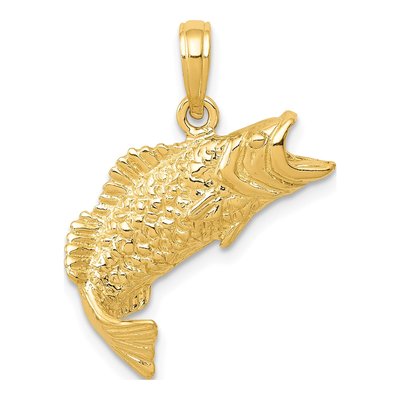 14K Yellow Gold Bass Fish Pendant