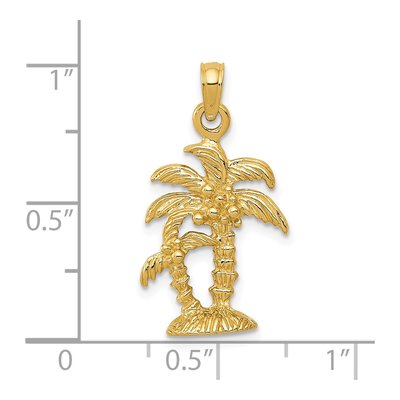 14K Yellow Gold Textured Double Palm Trees Pendant – view 4