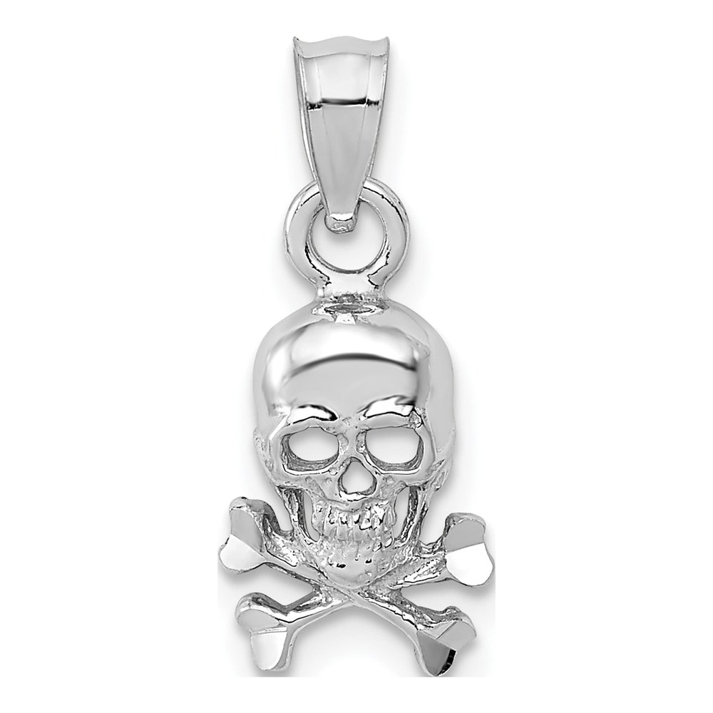 14K White Gold Skull Crossbones Pendant