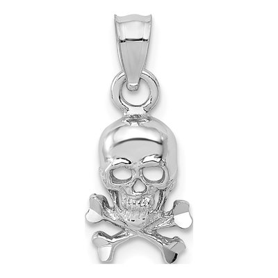 14K White Gold Skull Crossbones Pendant