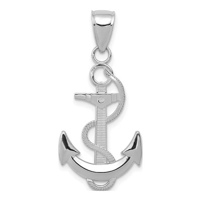 14K White Gold Anchor Pendant