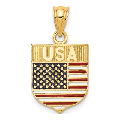 14K Yellow Gold Enameled Flag Shield Pendant