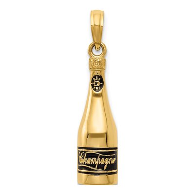 14K Yellow Gold 3-D Champagne Bottle Pendant
