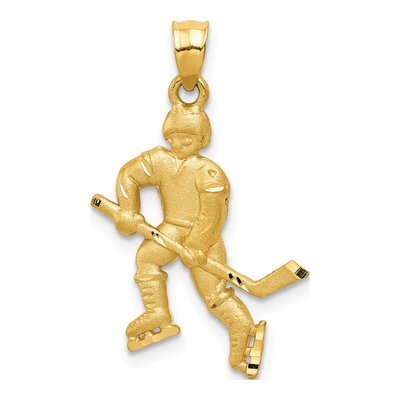 14K Yellow Gold Hockey Player Pendant