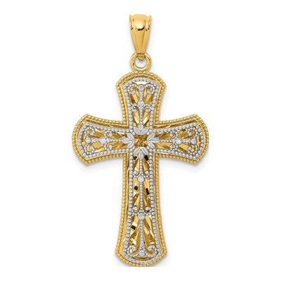 14K Two-Tone Gold 2-Level Cross Pendant
