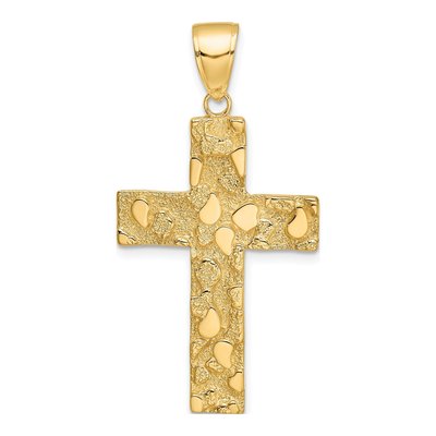 14K Yellow Gold Textured Nugget Cross Pendant