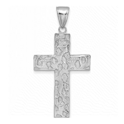 14K White Gold Textured Nugget Cross Pendant – view 4