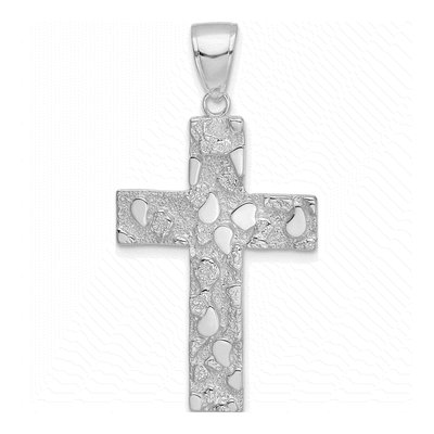 14K White Gold Textured Nugget Cross Pendant