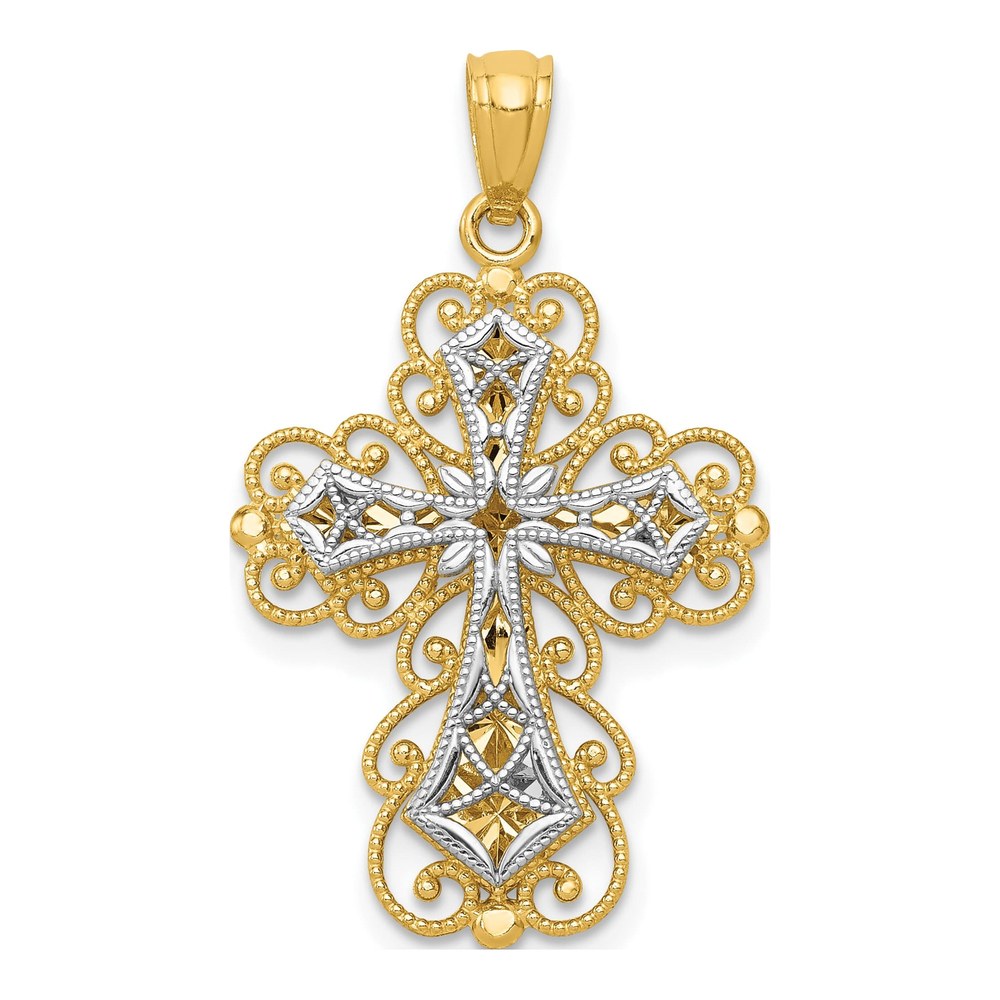 14K Two-Tone Gold Filigree Cross Pendant