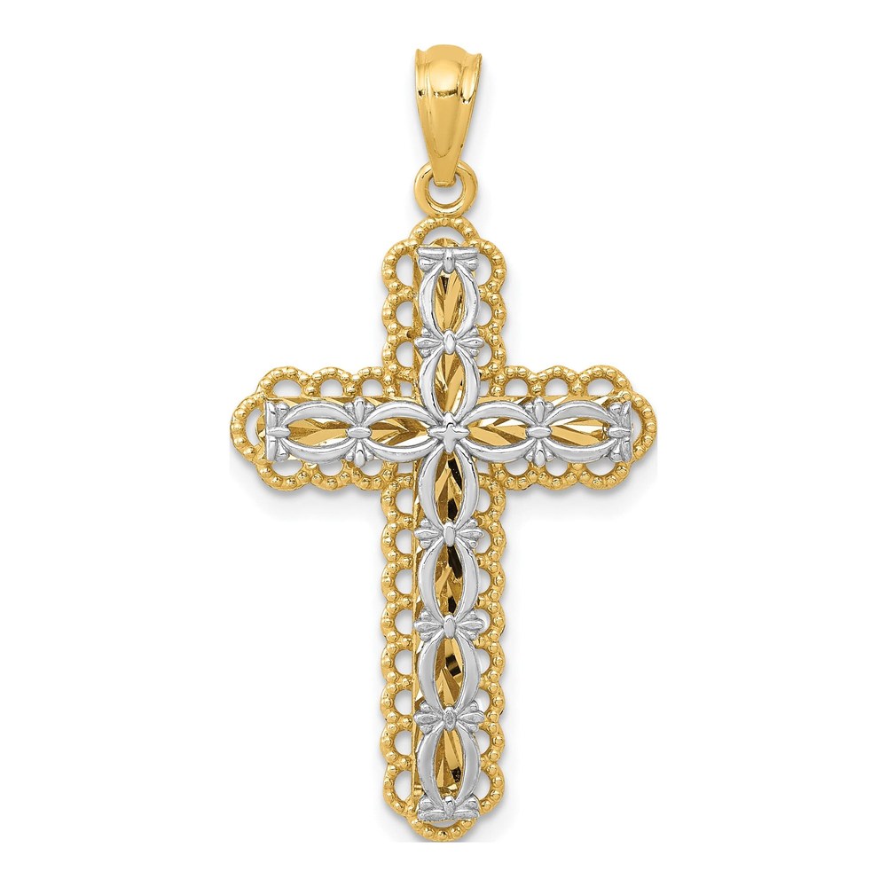 14K Two-Tone Gold Filigree Cross Pendant