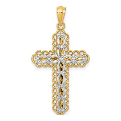14K Two-Tone Gold Filigree Cross Pendant