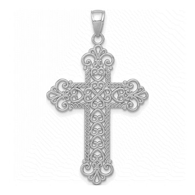 14K White Gold Filigree Cross Pendant