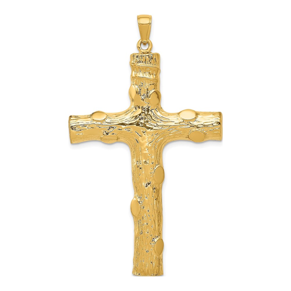 14K Yellow Gold Large Textured Tree Cross Pendant