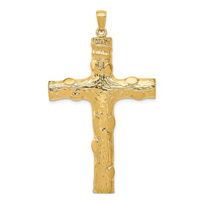 14K Yellow Gold Large Textured Tree Cross Pendant
