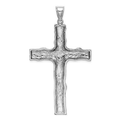 14K White Gold Large Tree Textured Cross Pendant – view 4
