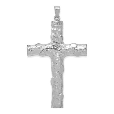 14K White Gold Large Tree Textured Cross Pendant
