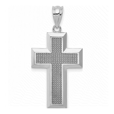 14K White Gold Textured Cross Pendant