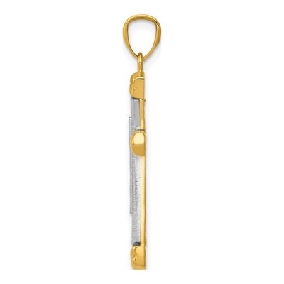 14K Two-Tone Gold Diamond-Cut Cross Pendant – view 3