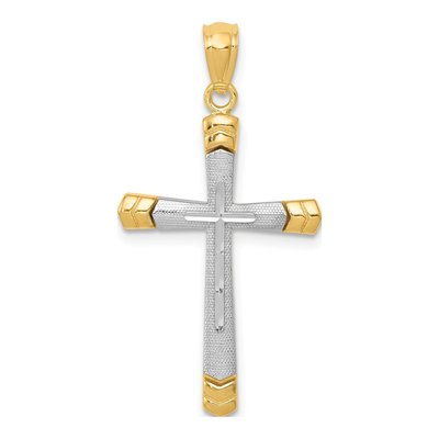 14K Two-Tone Gold Diamond-Cut Cross Pendant
