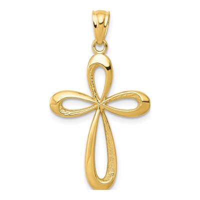 14K Yellow Gold Ribbon Cross Pendant