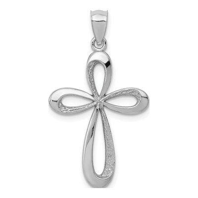 14K White Gold Ribbon Cross Pendant