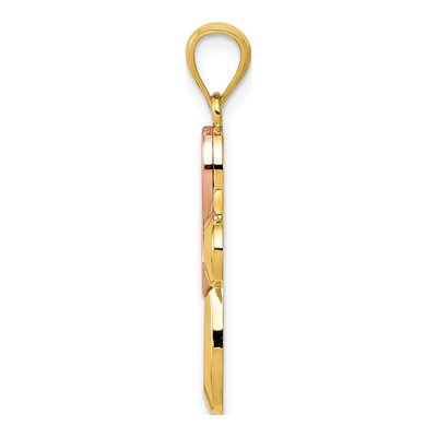 14K Two-Tone Gold Pink Ribbon Cross Pendant – view 3